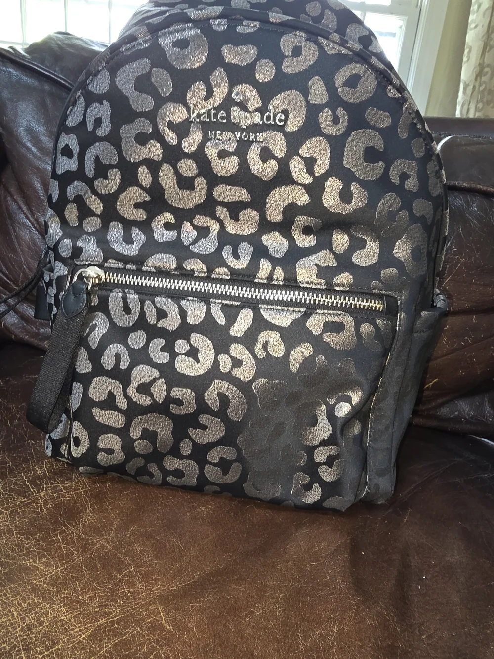 kate spade New York Metallic Leopard Print Backpack - Black & Silver